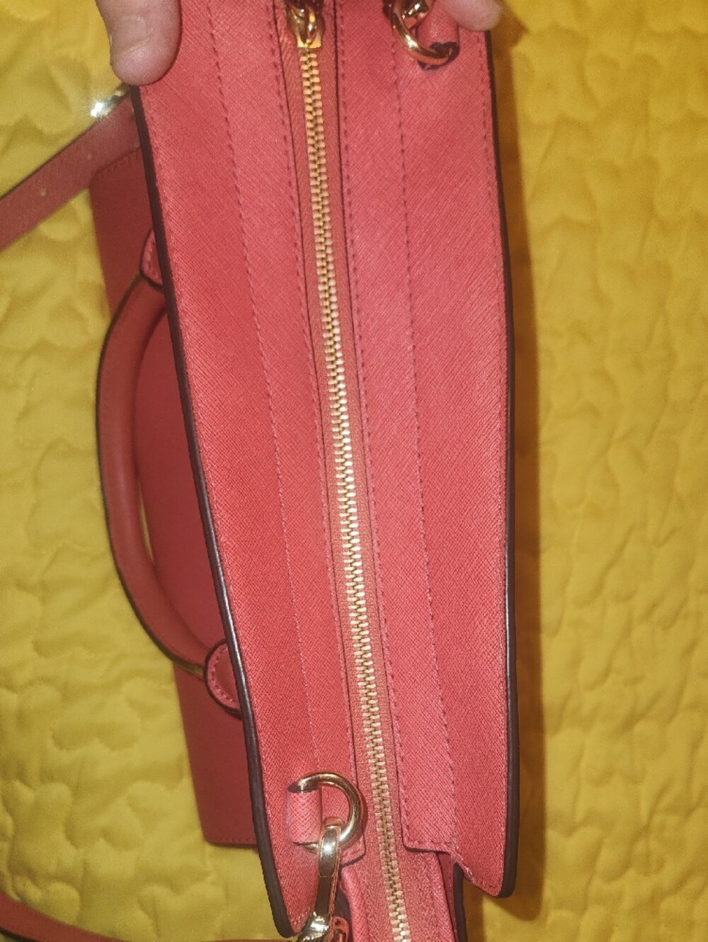 Michael Kors Coral Pink Saffiano Satchel with Gold-Tone Logo - Picture 2 of 8